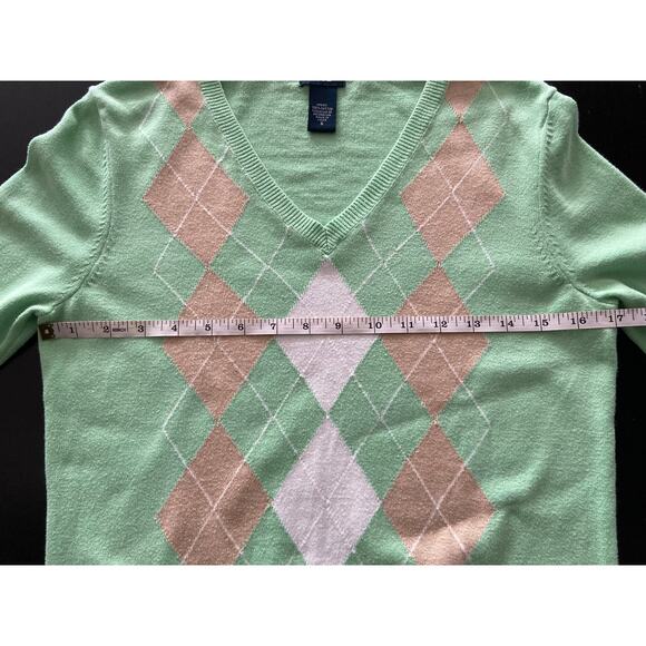 IZOD Pastel Green Argyle V-Neck Sweater sz S - Picture 8 of 11